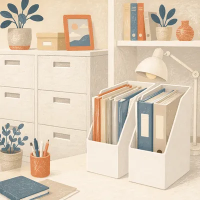 Organized White Office File Cabinet Corner