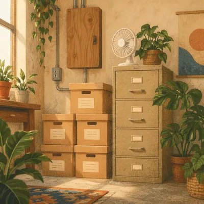 Organized Office Filing Cabinet with Plants