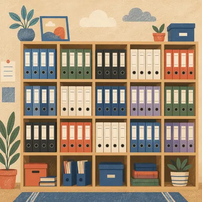 Organized Office File Cabinet with Colorful Binders