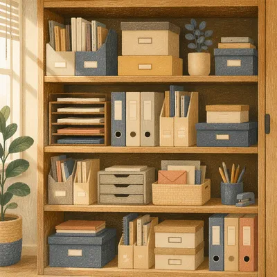 Organized Wooden File Cabinet Office Storage