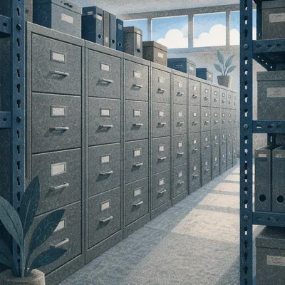 Organized Gray File Cabinets in Office Storage