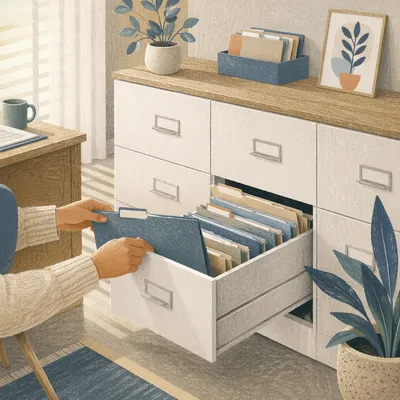Organized File Cabinets in Modern Office Corner