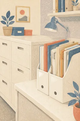Organized White Office File Cabinet Corner