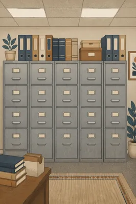 Organized Gray File Cabinets in Office Archive