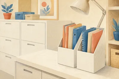 Organized White Office File Storage Corner