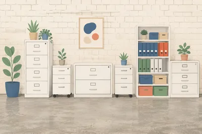 Organized White Office File Cabinet Display