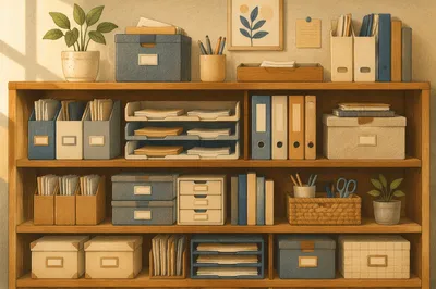 Organized Wooden Office File Cabinet Shelves