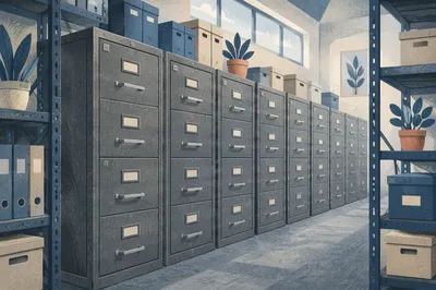Organized Gray File Cabinets in Office Storage