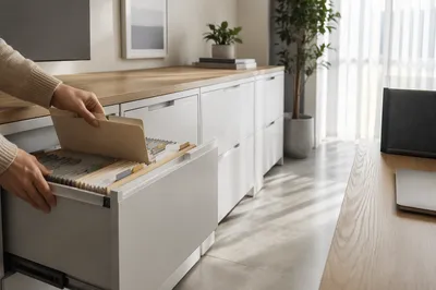 Organized File Cabinets in Modern Office Corner