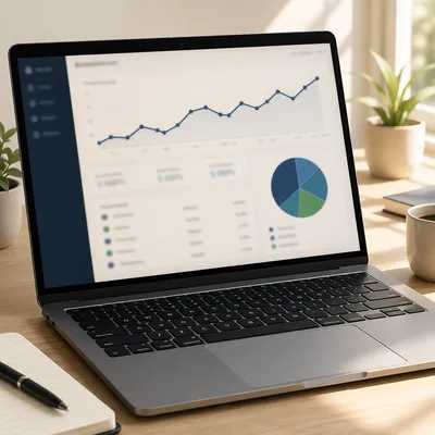 Financial Analytics Dashboard on Office Laptop