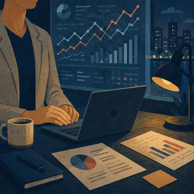 Glowing Financial Analytics in Modern Office