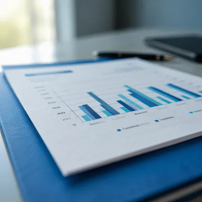 Blue Financial Analytics Report Close-Up