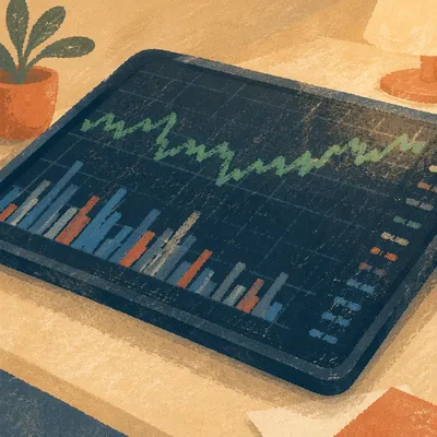 Tablet Financial Analytics Dashboard on Office Desk