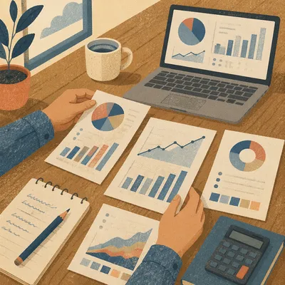 Financial Charts on Wooden Conference Table