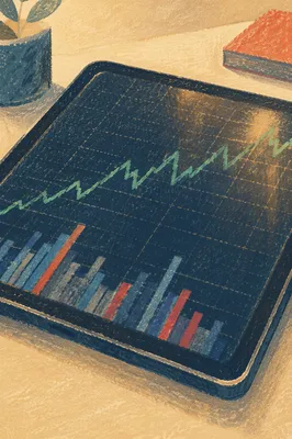 Tablet Financial Analytics Dashboard on Desk