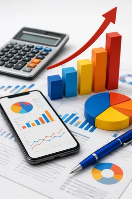 Financial Analytics Growth Chart on White Desk