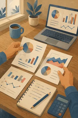 Financial Analytics Planning on Wooden Conference Table