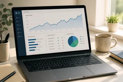 Financial Analytics Dashboard on Office Laptop