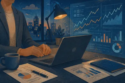 Glowing Financial Analytics Display in Office