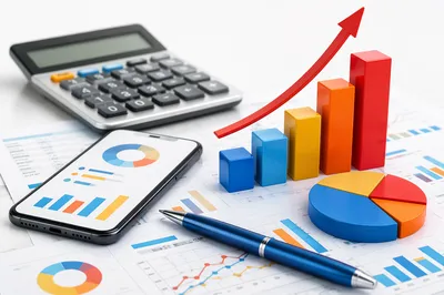 Financial Analytics Desk With Growth Charts