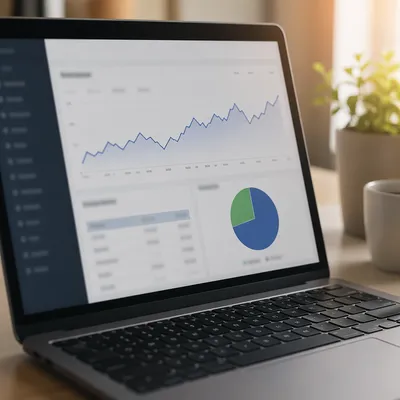 Financial Analytics Dashboard on Office Laptop