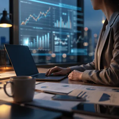 Modern Office Financial Analytics at Dusk