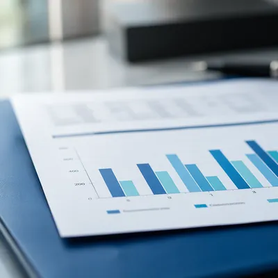 Close-Up Financial Analytics Report on Blue Folder