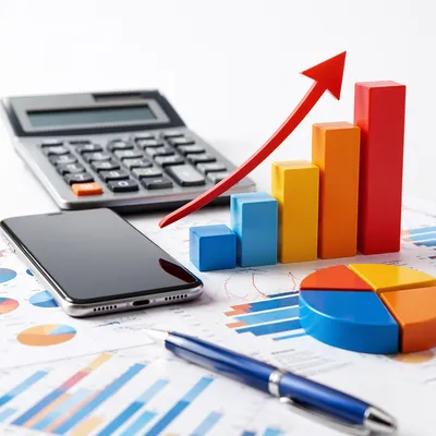 Financial Analytics Desk With Growth Charts
