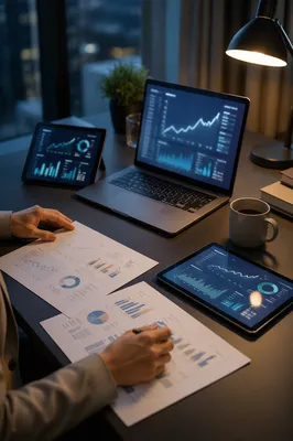 Modern Financial Analytics Workspace at Dusk