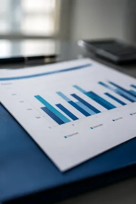 Close-Up Financial Analytics Report on Blue Folder