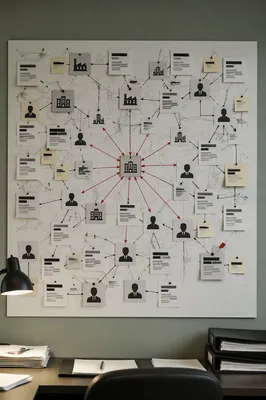Financial Analytics Investigation Board with Network Arrows