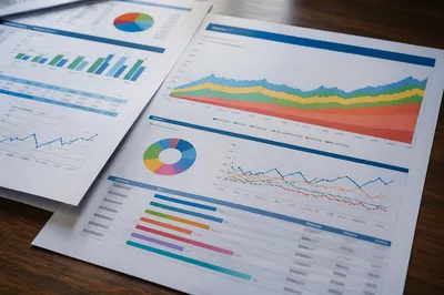 Financial Analytics Reports on Wooden Desk