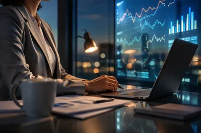 Glowing Financial Analytics in Modern Office