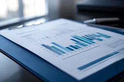 Close-Up Financial Analytics Report on Blue Folder