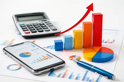 Financial Analytics Desk with Growth Charts