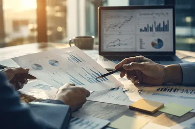 Business Team Reviewing Financial Analytics Charts