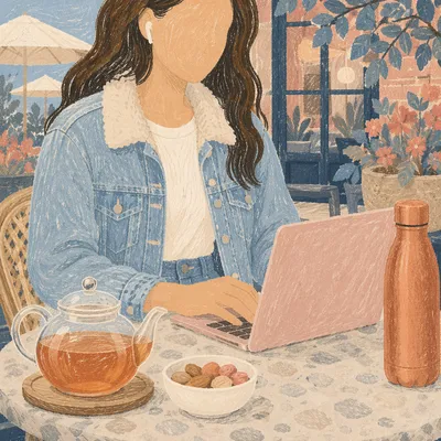 Casual Freelancer Working at Outdoor Cafe