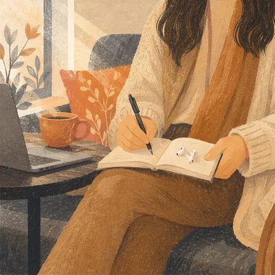 Casual Freelancer Writing in Cozy Cafe