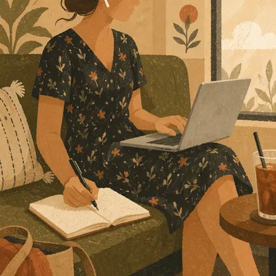 Freelancer Working Remotely in Cozy Cafe