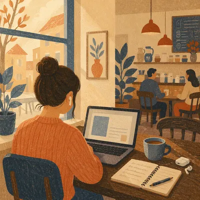 Freelancer Working in Cozy Cafe Morning