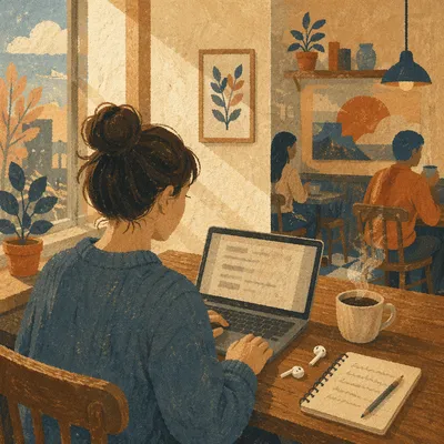 Freelancer Working Quietly in Cozy Cafe