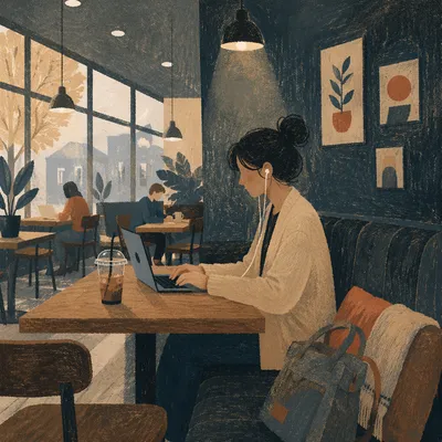 Focused Freelancer Working in Cozy Cafe