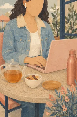 Casual Freelancer Working at Outdoor Cafe