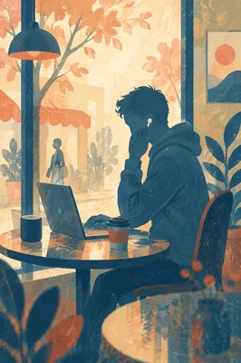 Freelancer Taking Cafe Call With Laptop
