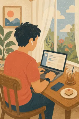 Casual Freelancer Working at Cafe Laptop