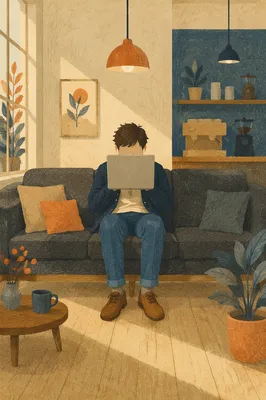 Freelancer Working on Laptop in Cozy Cafe