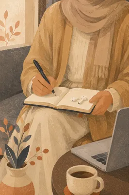 Cozy Cafe Freelancer Writing With Laptop