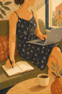 Casual Freelancer Working in Cozy Cafe