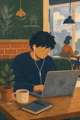 Freelancer Working Quietly in Cozy Cafe