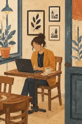 Focused Freelancer Working in Cozy Cafe